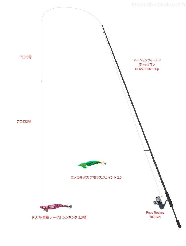 ドリフト番長 ノーマルシンキング 3.0号を扱うためのボートエギングタックル【オーシャンフィールド ティップラン OFRS-782M-STip】