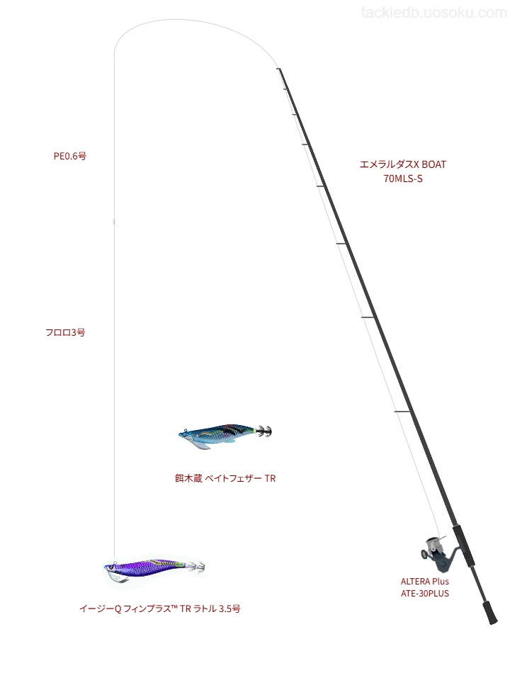 エメラルダスX BOAT 70MLS-SとALTERA Plus ATE-30PLUS,PE0.6号によるボートエギングタックル