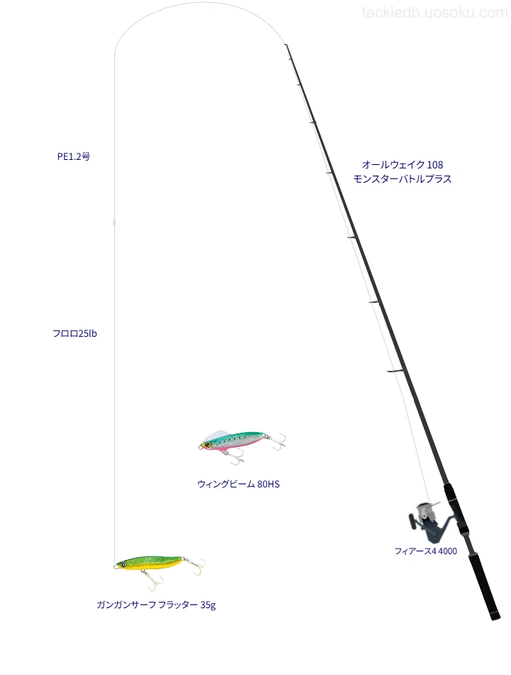 ガンガンサーフ フラッター 35gのためのタックル【久能海岸】