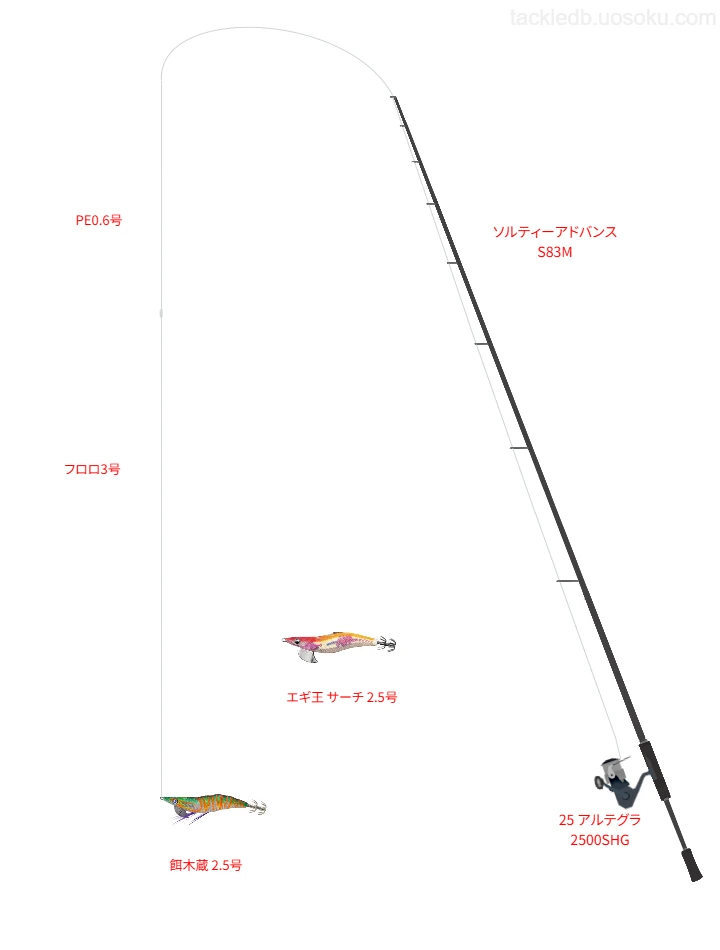 PE0.6号ラインで餌木蔵 2.5号を扱うエギングタックル【ソルティーアドバンス S83M】