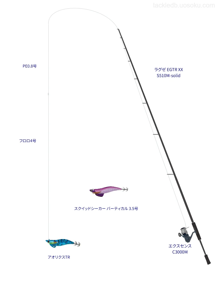 ラグゼ EGTR XX S510M-solidとシマノのリールでアオリクスTRを使用するタックル