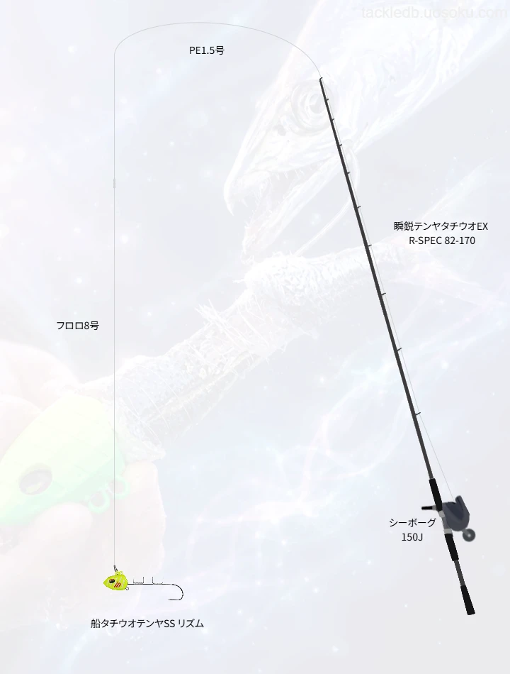 テンヤタチウオに関するタックル、仕掛け図解