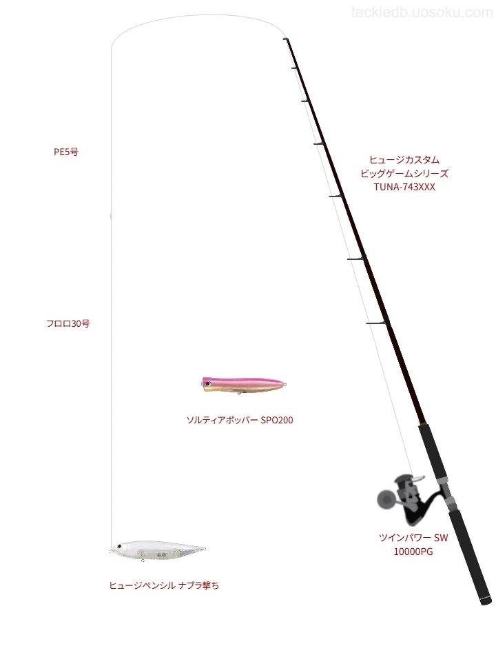 上級者向けタックル。ヒュージカスタム ビッグゲームシリーズ TUNA-743XXXとシマノのリール