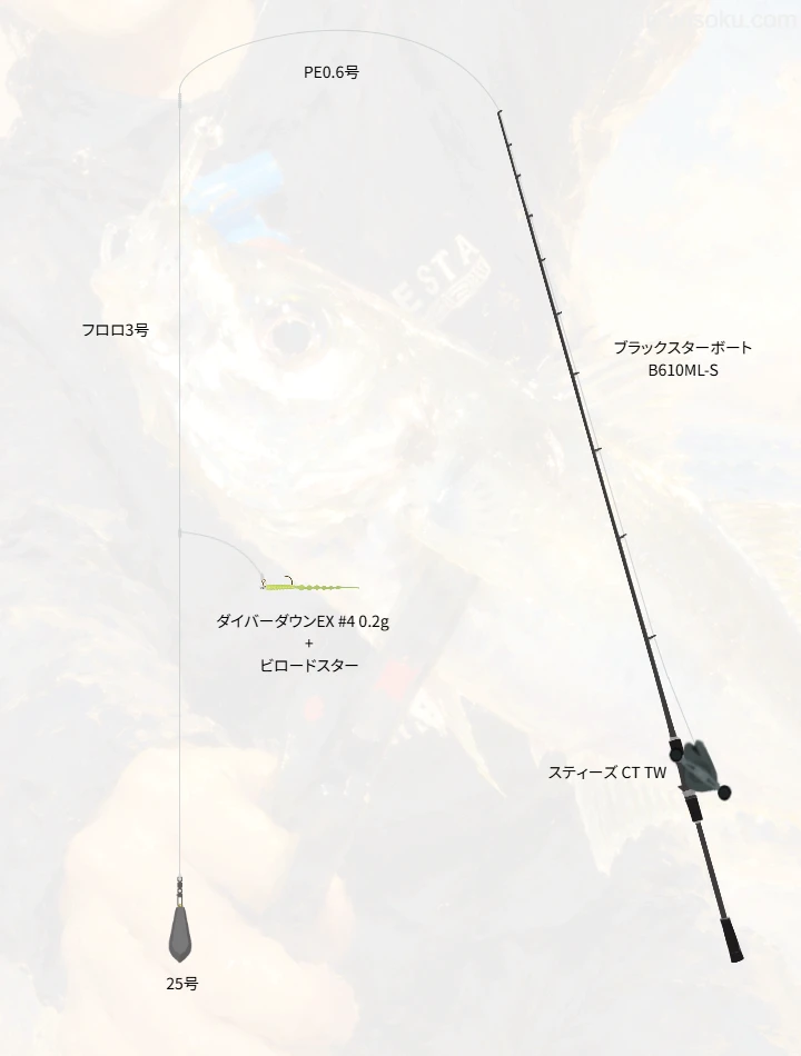 ボートアジングに関するタックル、仕掛け図解